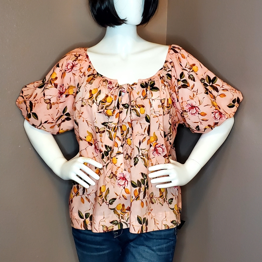 NWT BOHEMIAN TRADERS x Helen McCullagh magnolias & citrus cotton top AU size S/2